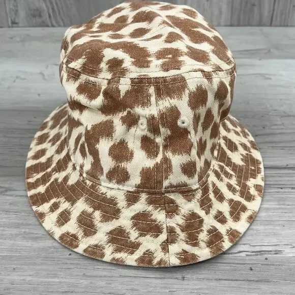 Aerie Brown Tan Animal Print Grommet Accent Bucket Cotton Hat - Picture 4 of 8